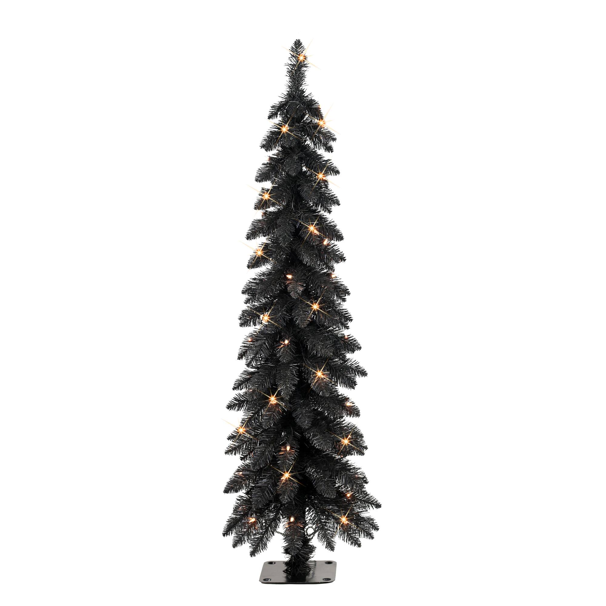 4ft. Pre-Lit Black Artificial Alpine Pencil Christmas Tree, Clear Lights